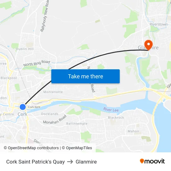 Cork Saint Patrick's Quay to Glanmire map