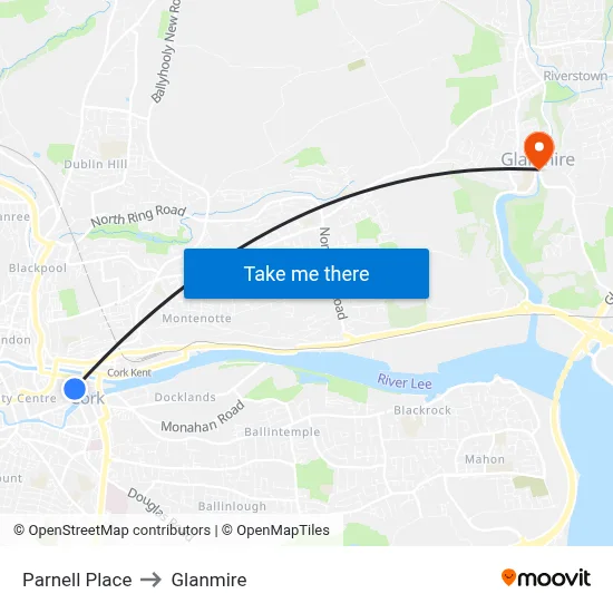 Parnell Place to Glanmire map