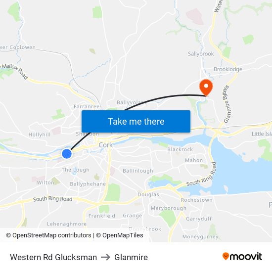 Western Rd Glucksman to Glanmire map