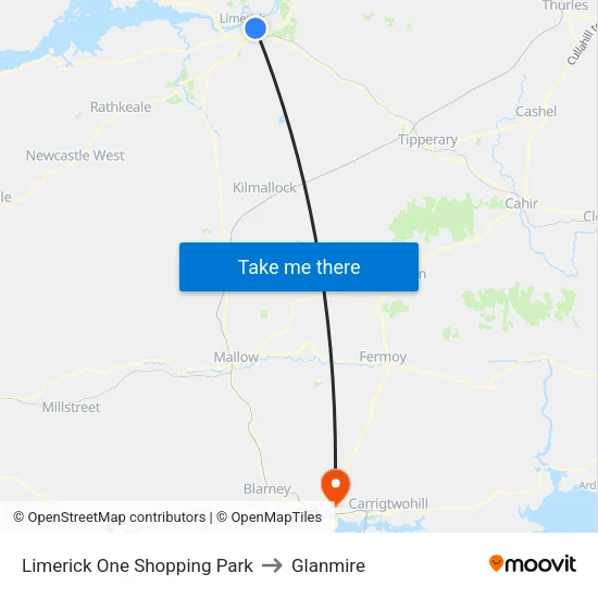 Limerick One Shopping Park to Glanmire map