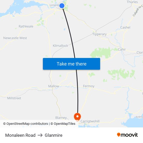 Monaleen Road to Glanmire map