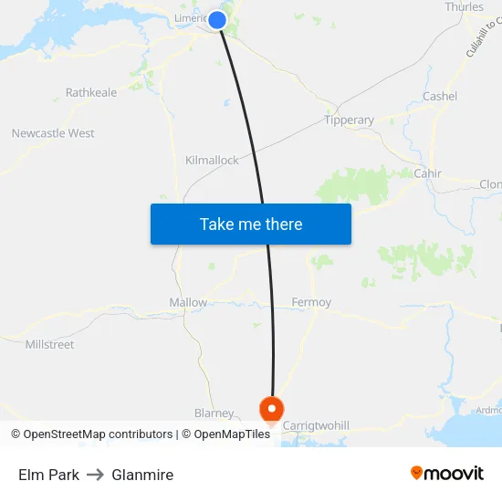 Elm Park to Glanmire map