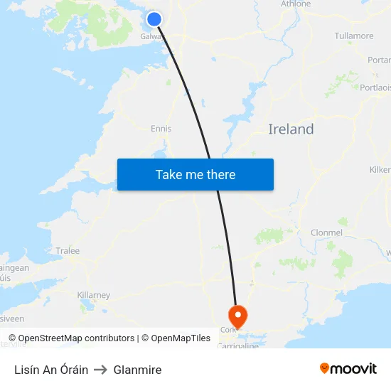 Lisín An Óráin to Glanmire map