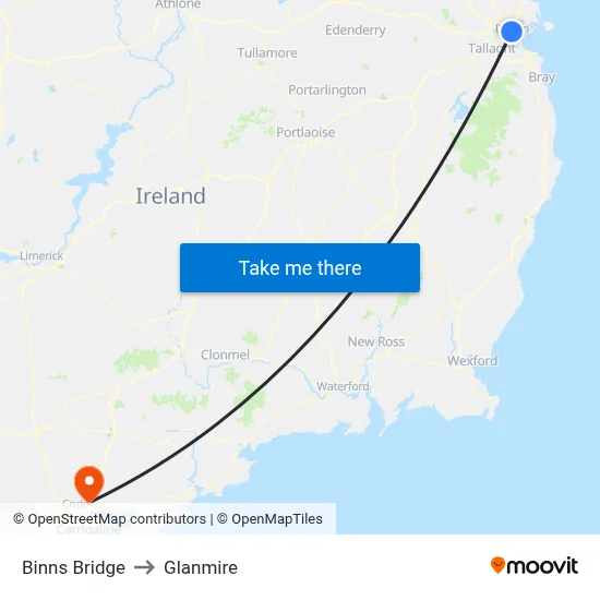 Binns Bridge to Glanmire map
