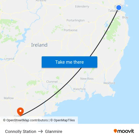 Connolly Station to Glanmire map
