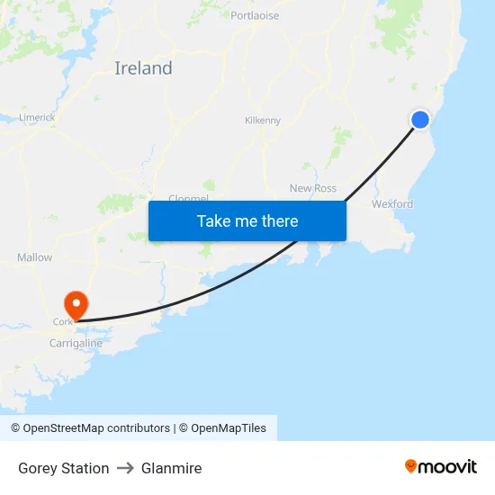 Gorey Station to Glanmire map