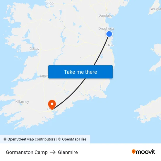 Gormanston Camp to Glanmire map