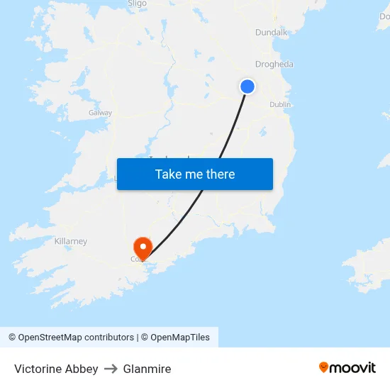 Victorine Abbey to Glanmire map