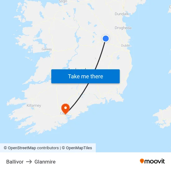 Ballivor to Glanmire map