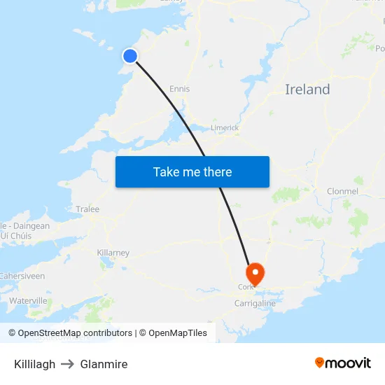 Killilagh to Glanmire map