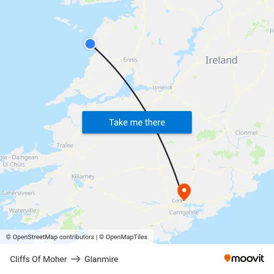 Cliffs Of Moher to Glanmire map