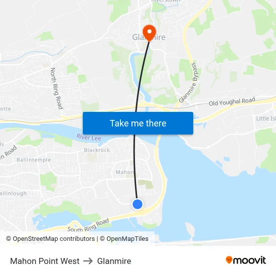 Mahon Point West to Glanmire map