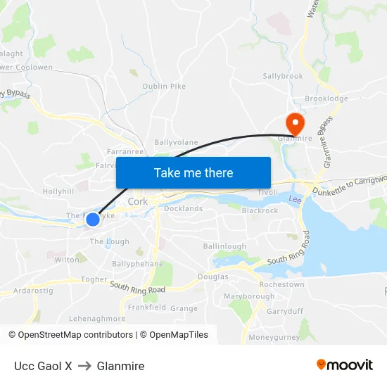 Ucc Gaol X to Glanmire map