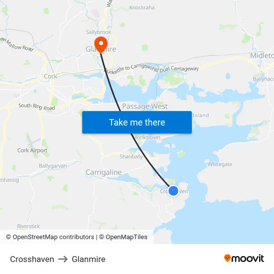 Crosshaven to Glanmire map