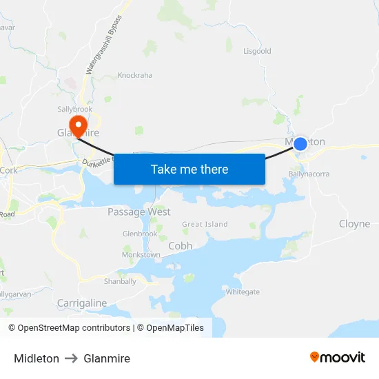 Midleton to Glanmire map