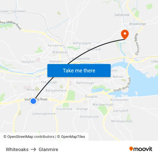 Whiteoaks to Glanmire map