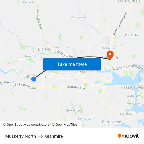 Muskerry North to Glanmire map
