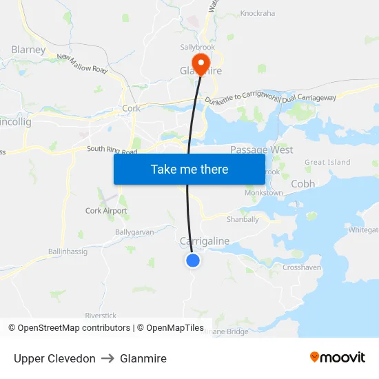 Upper Clevedon to Glanmire map