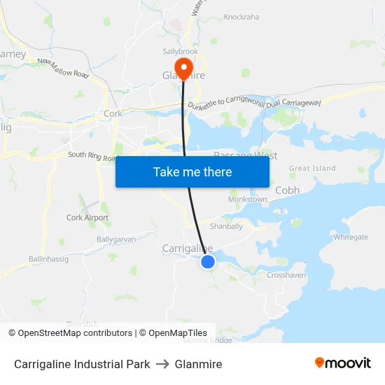 Carrigaline Industrial Park to Glanmire map