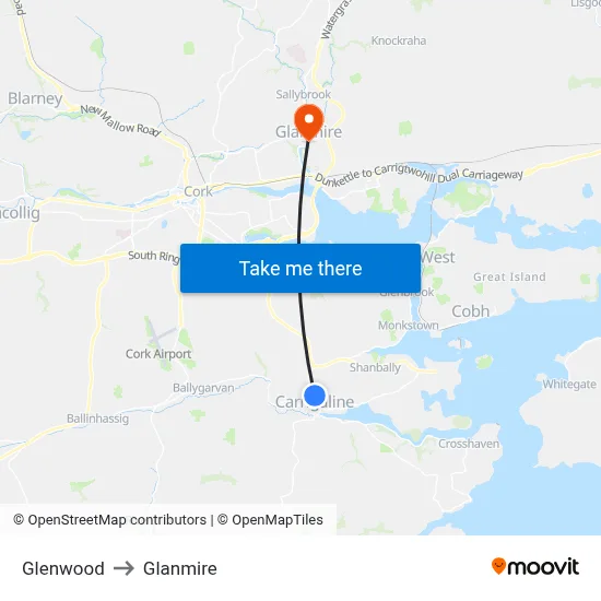 Glenwood to Glanmire map