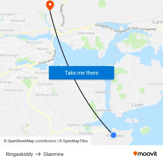 Ringaskiddy to Glanmire map
