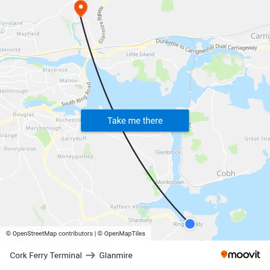 Cork Ferry Terminal to Glanmire map