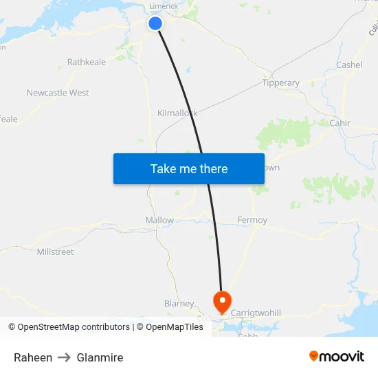 Raheen to Glanmire map