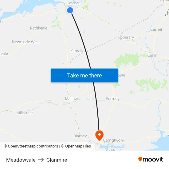 Meadowvale to Glanmire map