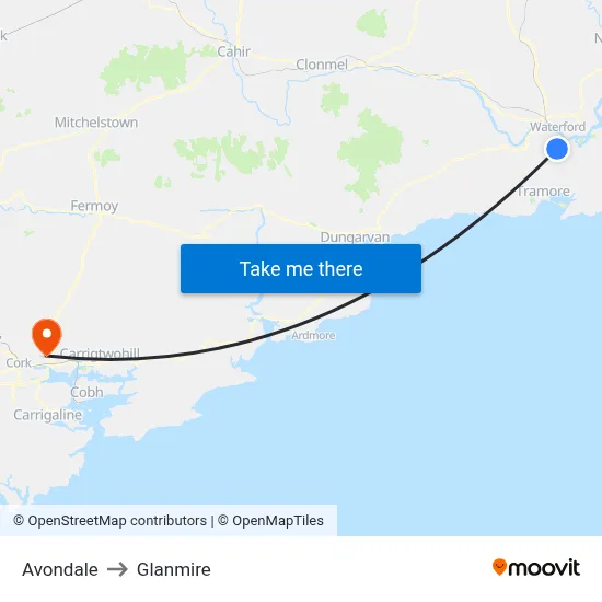 Avondale to Glanmire map