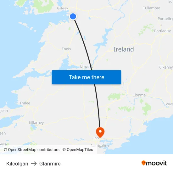 Kilcolgan to Glanmire map
