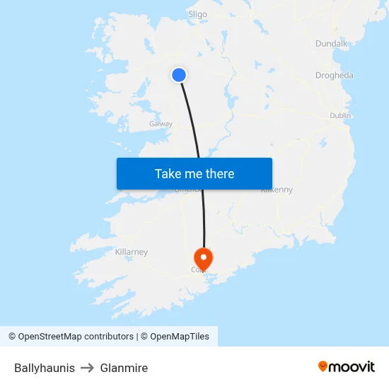 Ballyhaunis to Glanmire map