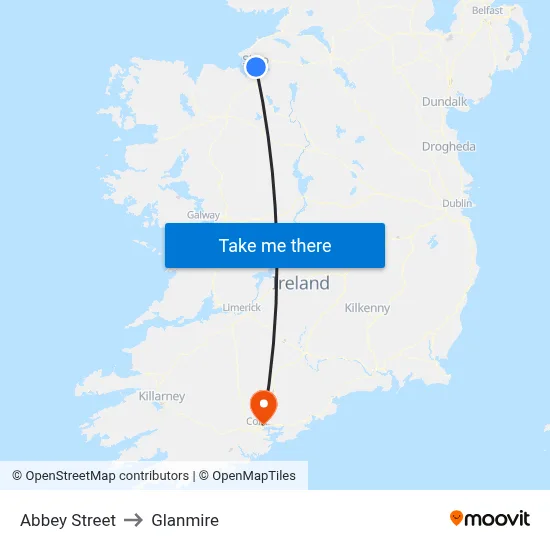 Abbey Street to Glanmire map