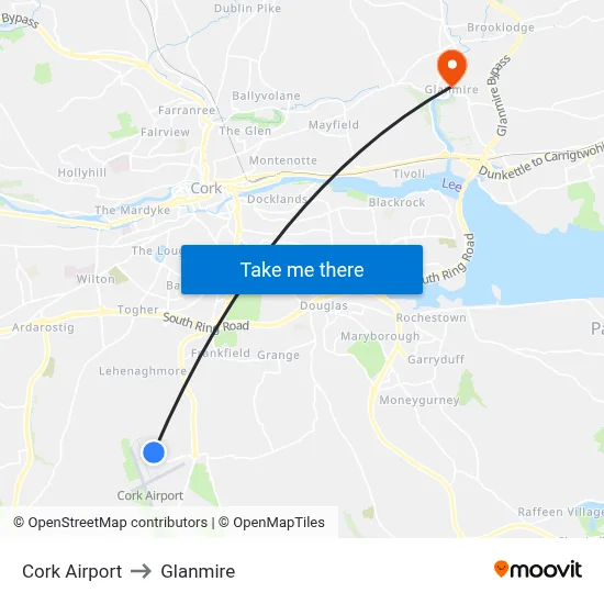 Cork Airport to Glanmire map