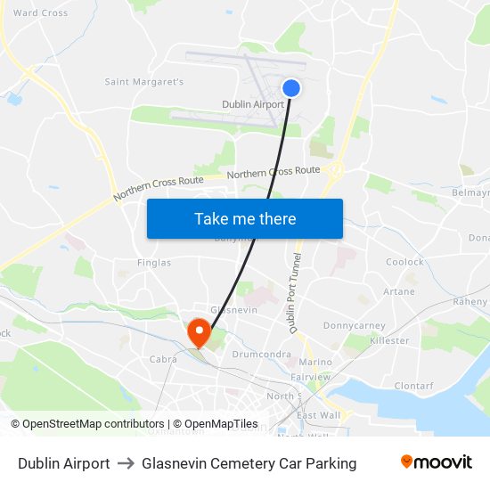 Dublin Airport to Glasnevin Cemetery Car Parking map
