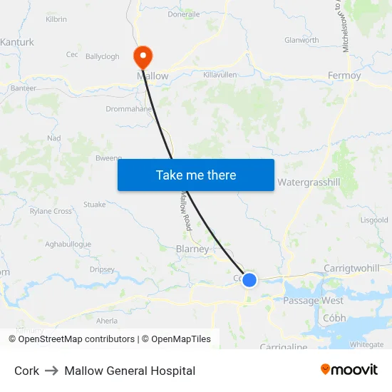 Cork to Mallow General Hospital map