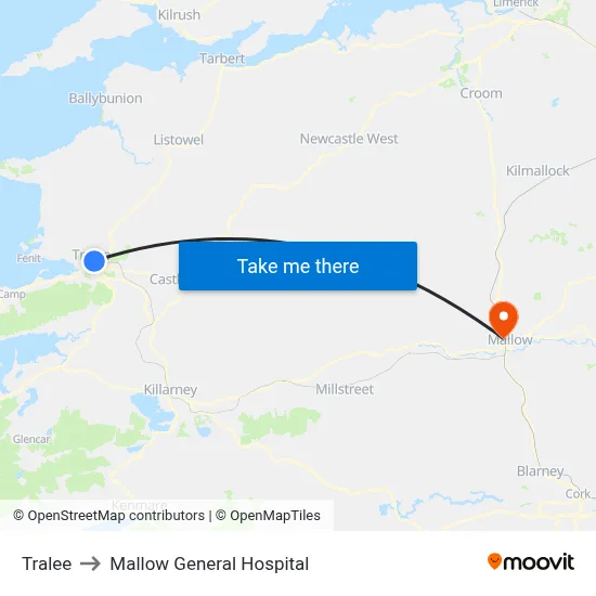 Tralee to Mallow General Hospital map
