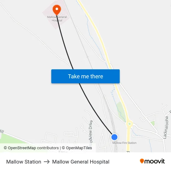 Mallow Station to Mallow General Hospital map