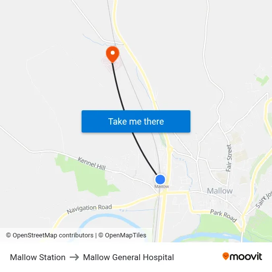 Mallow Station to Mallow General Hospital map