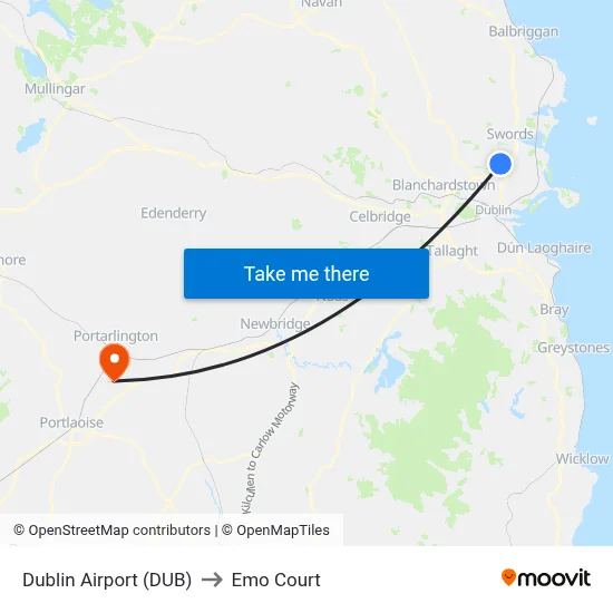 Dublin Airport (DUB) to Emo Court map