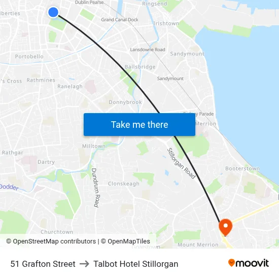 51 Grafton Street to Talbot Hotel Stillorgan map