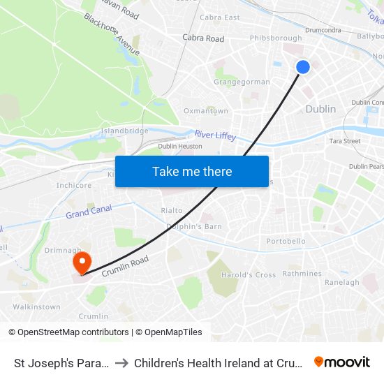 St Joseph's Parade to Children's Health Ireland at Crumlin map