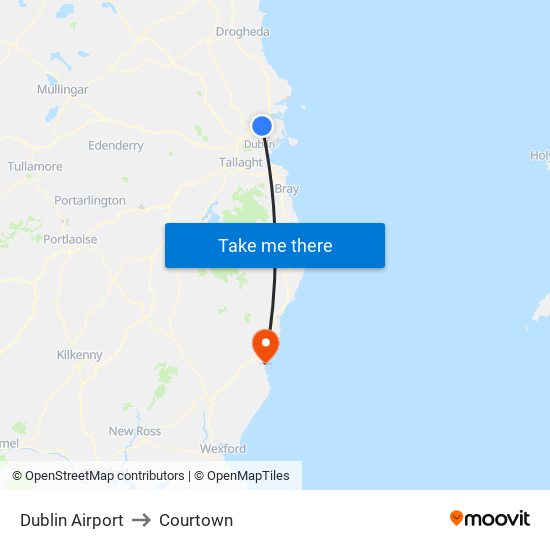 Dublin Airport to Courtown map