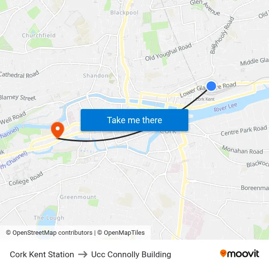 Cork Kent Station to Ucc Connolly Building map