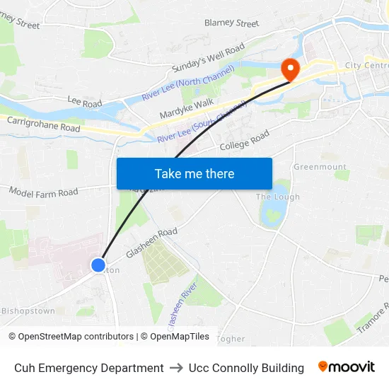 Cuh Emergency Department to Ucc Connolly Building map