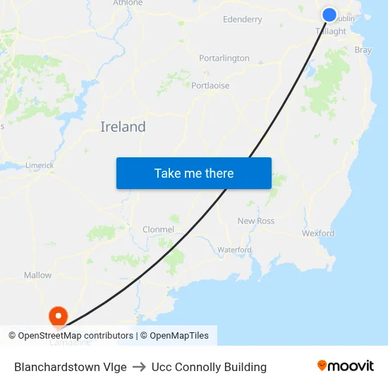 Blanchardstown Vlge to Ucc Connolly Building map