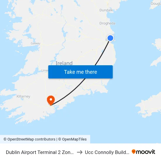 Dublin Airport Terminal 2 Zone 19 to Ucc Connolly Building map