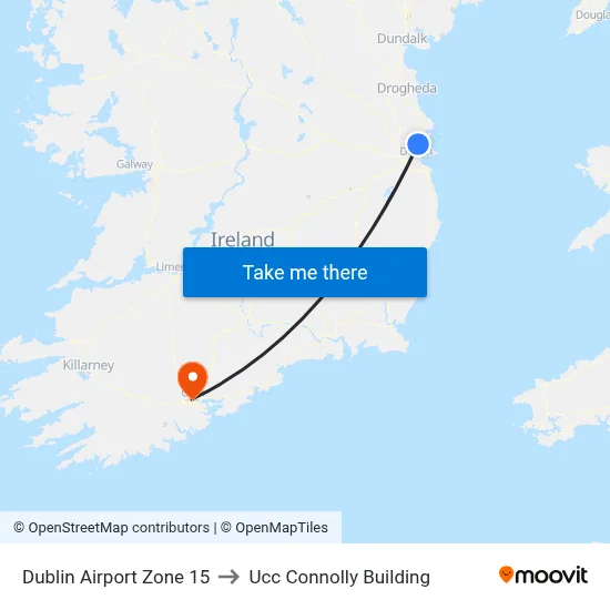 Dublin Airport Zone 15 to Ucc Connolly Building map