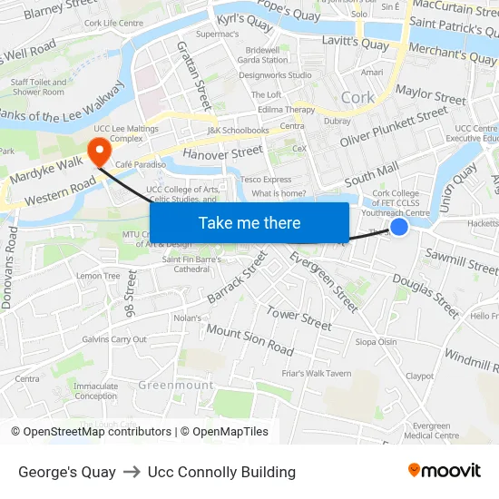 George's Quay to Ucc Connolly Building map
