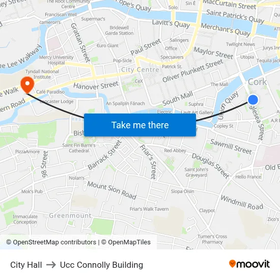 City Hall to Ucc Connolly Building map