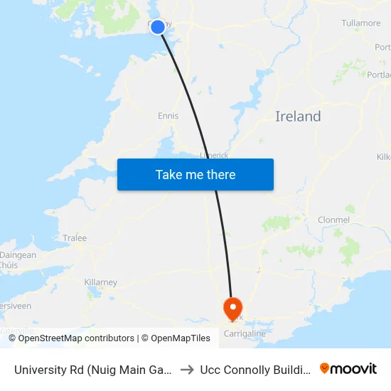 University Rd (Nuig Main Gate) to Ucc Connolly Building map